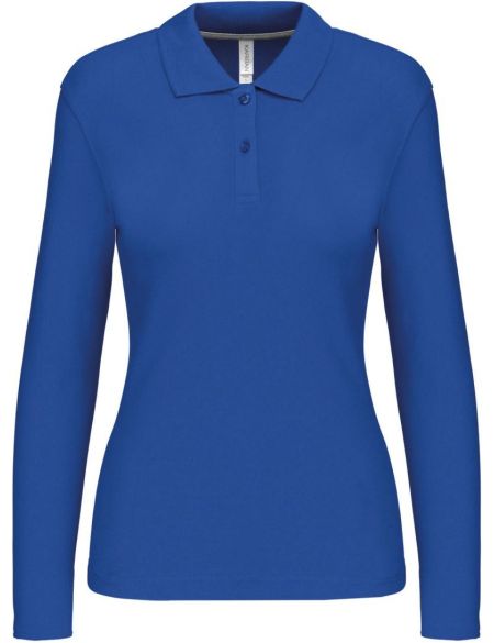 Damen-Piqué-Poloshirt mit langen Ärmeln Kariban K244, helles Königsblau